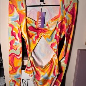 SHEIN Colorful Abstract Long Sleeve Dress
